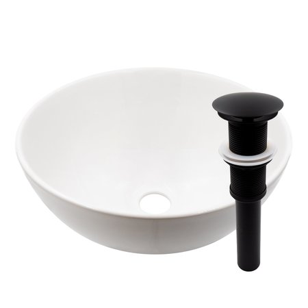 NOVATTO Mini 12-inch round White Porcelain Sink with Matte Black Pop-up Drain NP-208206MB